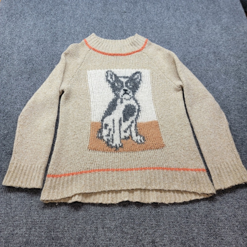 Aerie French Bulldog Intarsia Knit Sweater‎ Beige Orange Dog Graphic Small